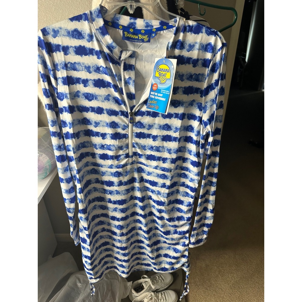 Banana Boat Cover Up Womens Medium Navy White NEW UPF 50+ Rash Guard BB257